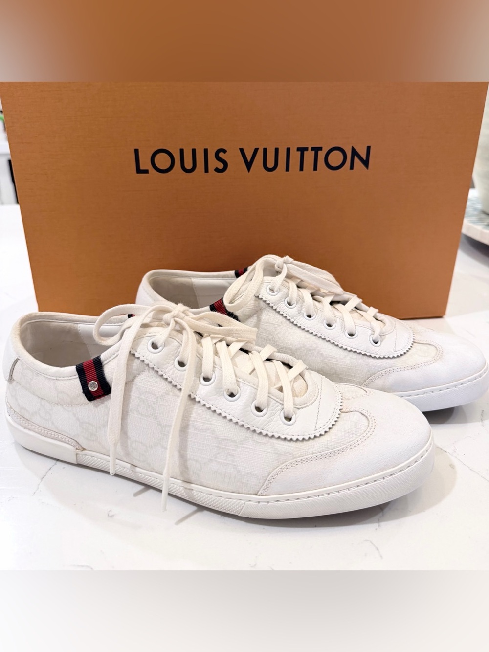 Authentic Gucci
Off-White GG Monogram Canvas Low-Top
Sneakers Men size 10